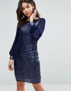 Little Mistress Beaded Neckline Tunic Dress - Cream