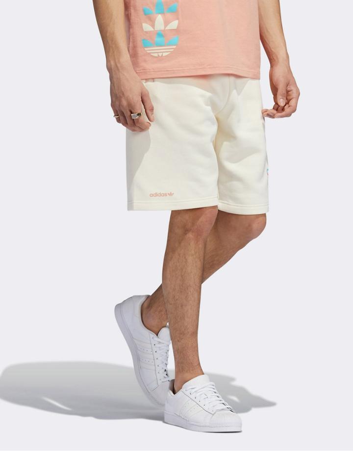 Adidas Originals Logo Shorts In Off White-neutral