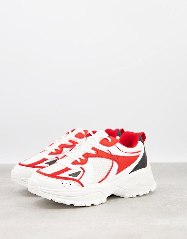 Asos Design Dorri Sneakers With Mesh In White & Red
