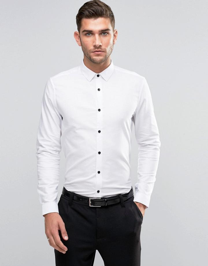 Asos Oxford Shirt In White With Contrast Buttons In Regular Fit - Whit
