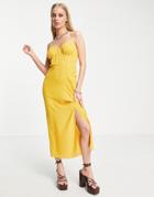 Asos Design Bust Cup Cami Midi With Slit In Mustard Spot Print-multi
