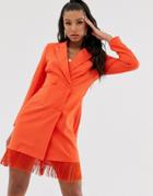 Saint Genies Blazer Dress With Fringe Hem Detail In Orange