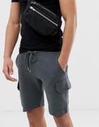 Asos Design Jersey Skinny Shorts With Cargo Pockets In Dark Gray - Gray