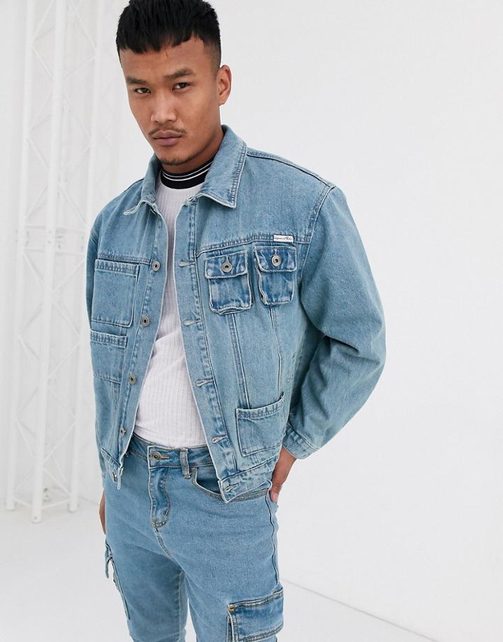 Liquor N Poker Utility Denim Jacket In Blue Wash