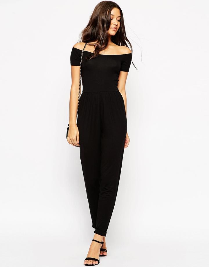 Asos Bardot Jersey Jumpsuit With Peg Leg - Black