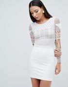Forever Unique Mesh Long Sleeve Mini Dress - White