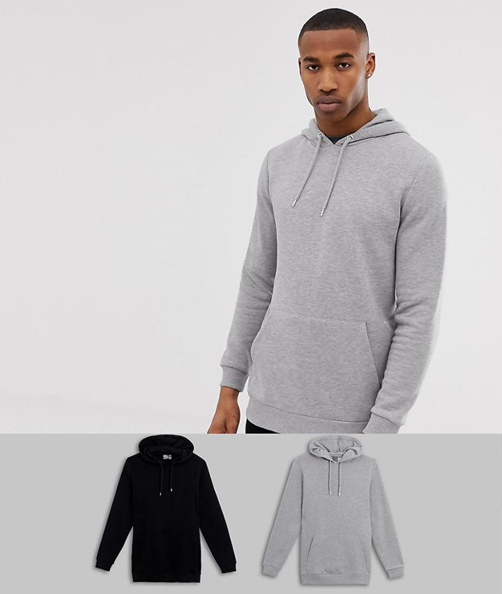 Asos Design Longline Hoodie 2 Pack Gray Marl/black Save - Multi