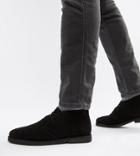 Asos Design Wide Fit Desert Boots In Black Suede