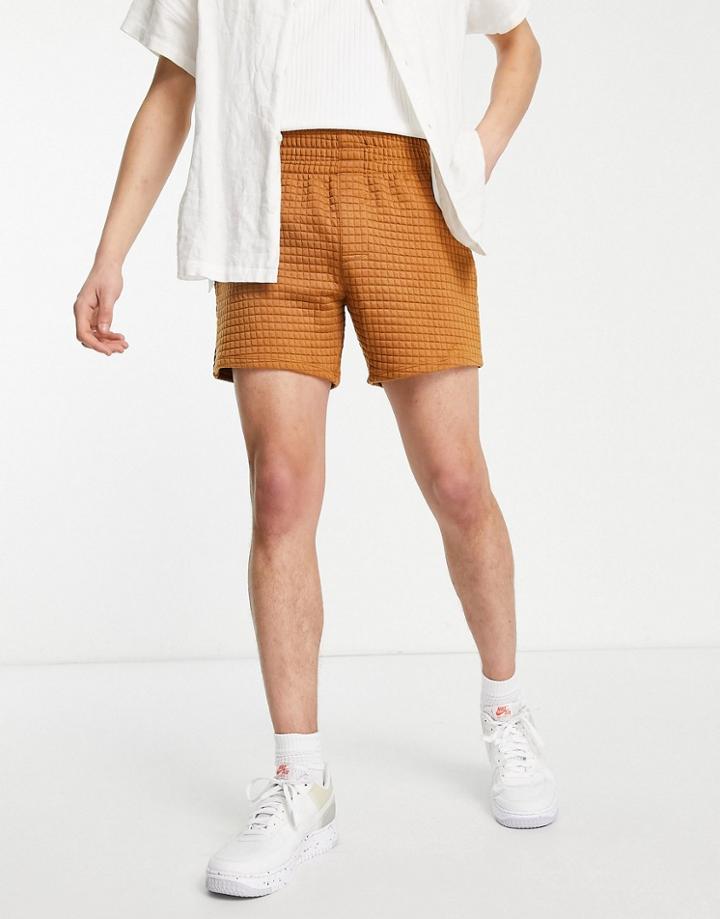 Asos Design Lounge Textured Short In Brown-gray