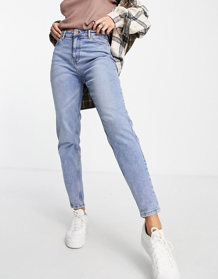 Pieces Kesia High Waisted Mom Jeans In Bleach Wash-blue