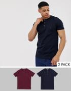 French Connection 2 Pack Grandad Collar T-shirts-navy