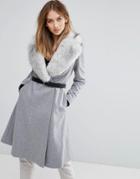 Ted Baker Faux Fur Collar Skirted Coat - Gray