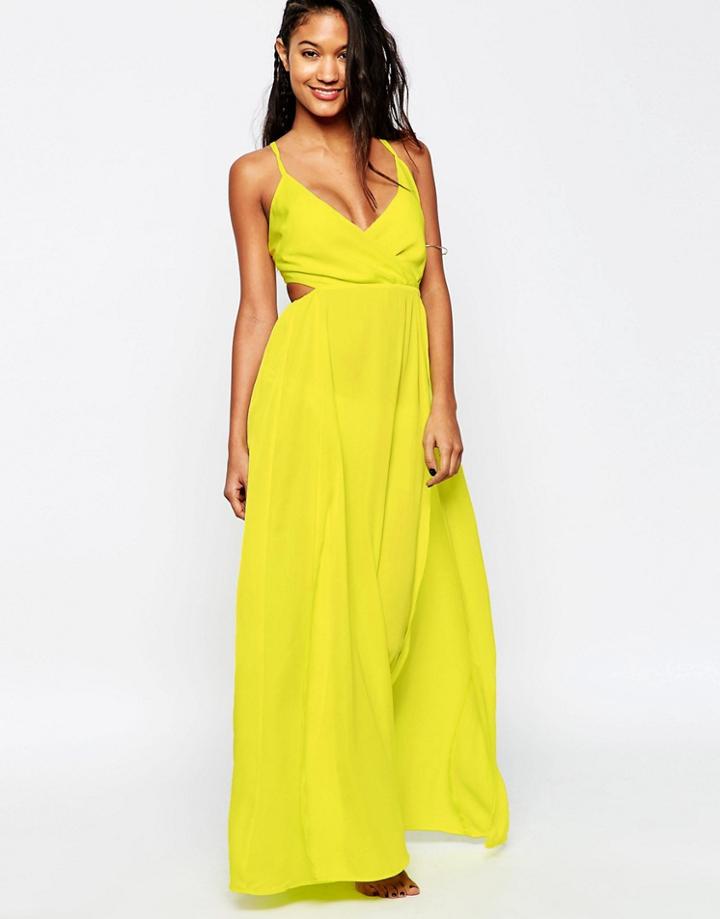 Asos Washed Satin Wrap Maxi Beach Dress - Lime