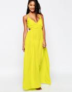 Asos Washed Satin Wrap Maxi Beach Dress - Lime