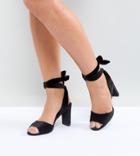 New Look Wide Fit Velvet Ankle Tie Block Heel Sandals - Black