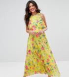Asos Maternity Pleat Skirt Floral Maxi Dress - Yellow