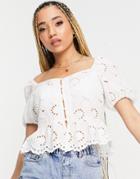 In The Style Crochet Button Up Top In Cream-white
