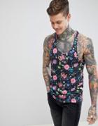 Night Addict Oversized Floral Print Tank-black