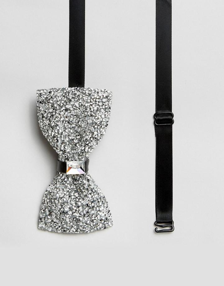 7x Silver Rhinestone Bow Tie - Silver