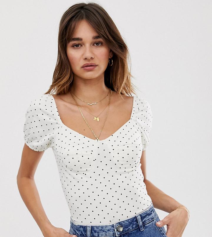 Only Polka Dot Volume Sleeve Top With Cup Detail