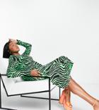 Asos Design Curve Body-conscious Midi Dress In Green Tiger Print-multi