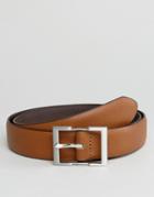 Asos Smart Slim Belt In Tan Faux Leather With Silver Box Buckle - Tan