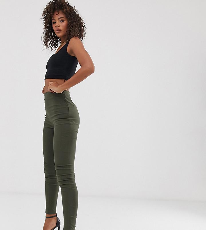 Asos Design Tall High Waist Pants In Skinny Fit In Khaki-green