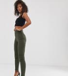 Asos Design Tall High Waist Pants In Skinny Fit In Khaki-green