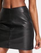 Urbancode Real Leather A-line Mini Skirt In Black