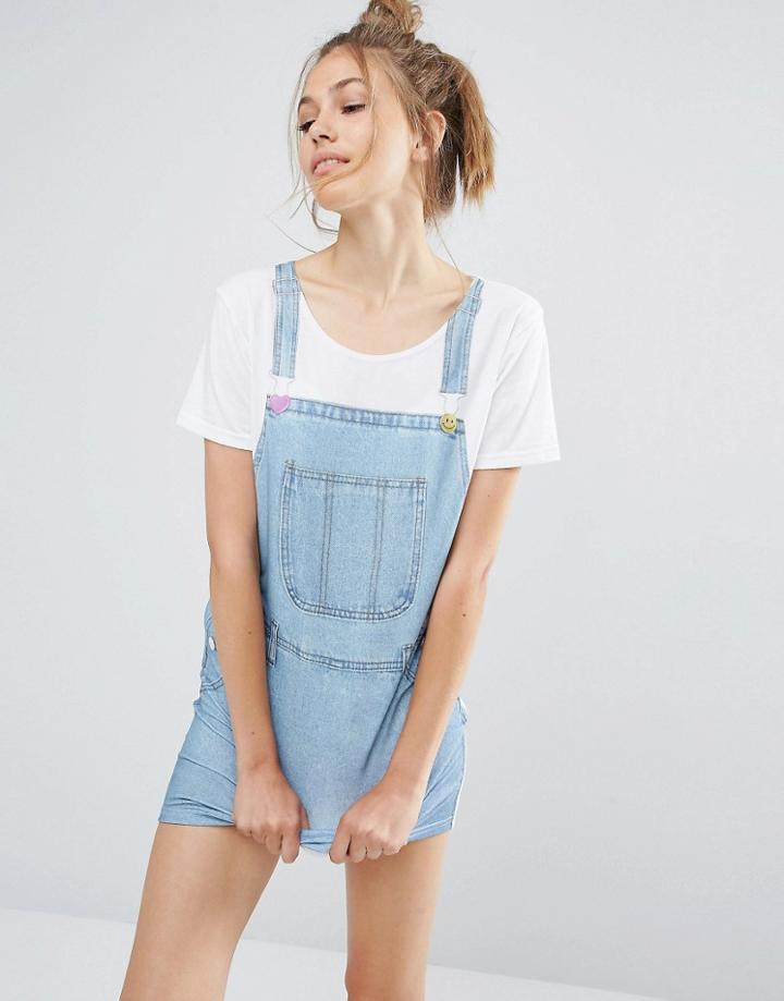 Local Heroes T-shirt Dress With Denim Pinafore Print - Blue