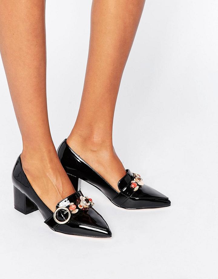 Asos Smokie Embellished Heeled Loafers - Black