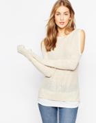 Asos Sweater With Cold Shoulder And Woven Detail - Beige