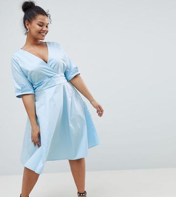 Uttam Boutique Plus V Neck Skater Dress - Blue