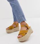 Bershka Cross Strap Espadrille Flatform - Yellow