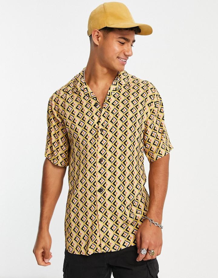 Pull & Bear Geometric Print Shirt In Yellow