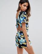 Asos Tropical Romper With Tie Back - Multi