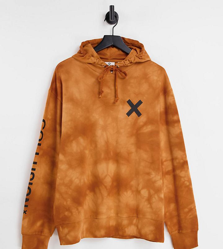 Collusion Unisex Hoodie In Brown Tie Dye