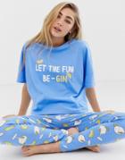 Asos Design Let The Fun Be-gin Tee & Legging Set - Blue