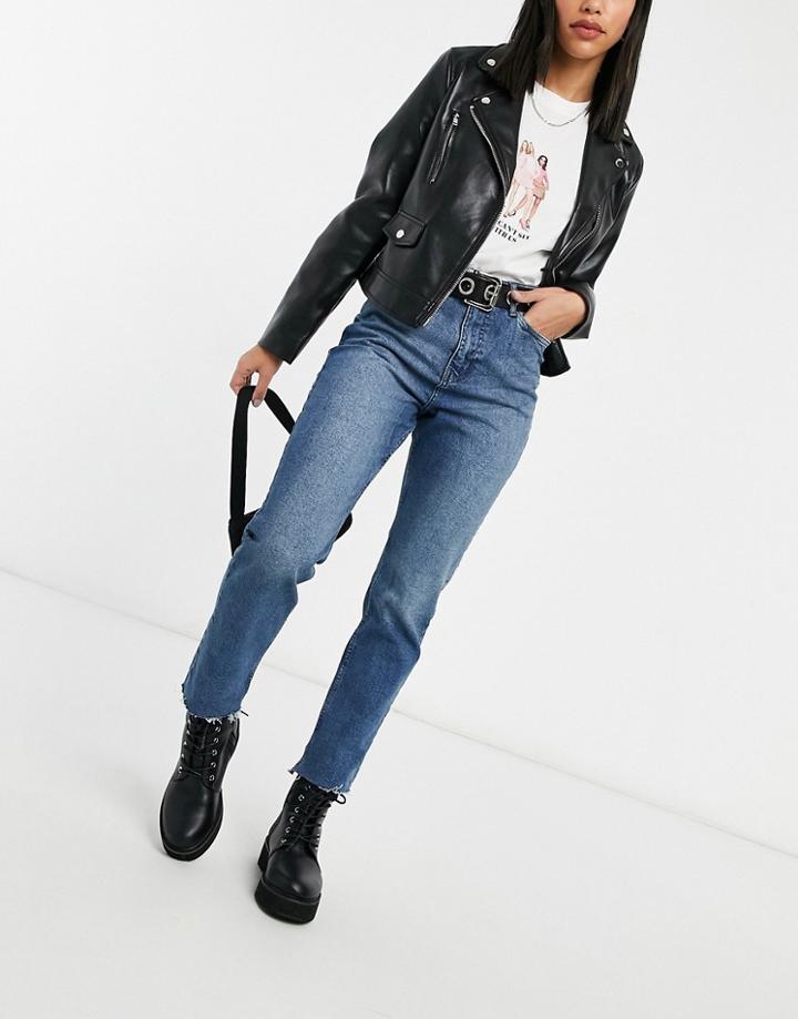 Urban Bliss Straight Leg Jeans In Mid Wash-blues