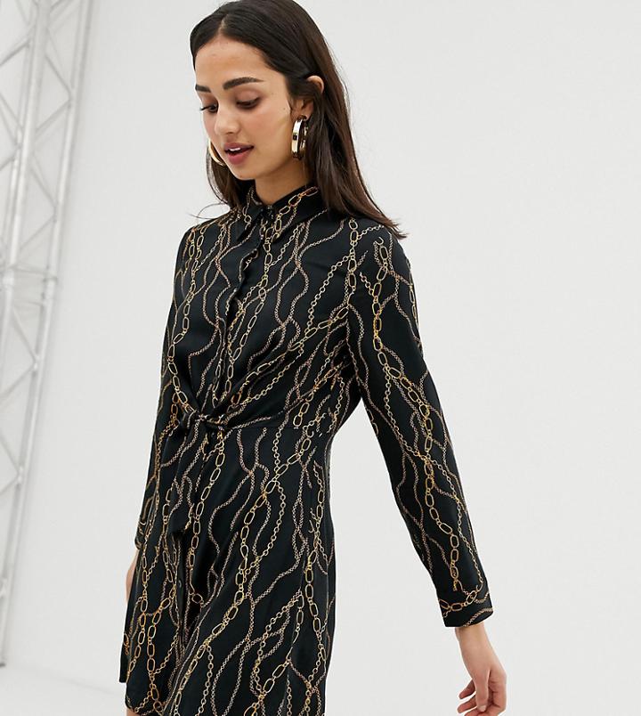 Bershka Print Twist Front Dress In Black
