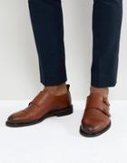 Selected Homme Leather Double Monk Shoes - Brown