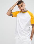 Asos Relaxed Fit T-shirt With Contrast Raglan And Curve Hem - Multi