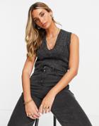 Dr Denim V-neck Knitted Sleeveless Tank In Gray-grey