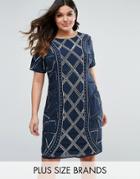 Lovedrobe Luxe All Over Grid Embellished Shift Dress - Navy