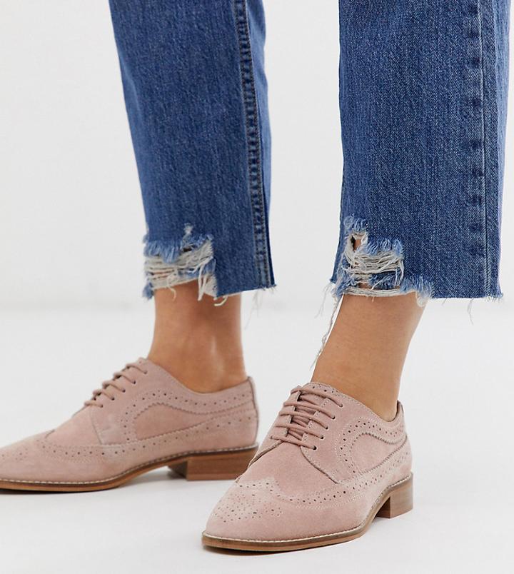 Asos Design Wide Fit Mai Tai Leather Brogues In Blush - Pink