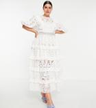 Asos Edition Curve Tiered Broderie Midi Dress With Ruffle In White
