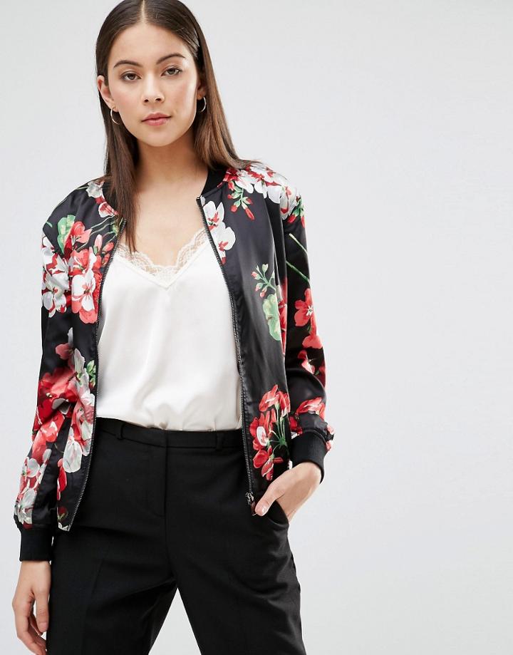 Parisian Bomber Jacket In Floral Print - Black