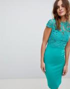 Club L High Neck Crochet Cap Sleeve Pencil Midi Dress-green