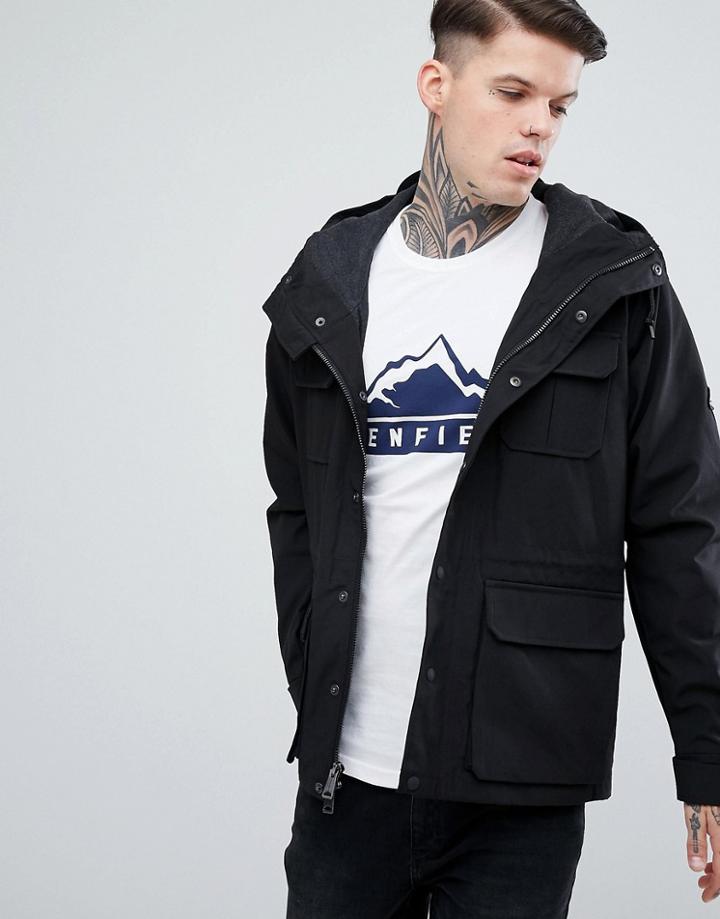 Penfield Kasson Parka Jacket Hooded Fleece Lined In Black - Black