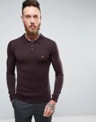 Asos Muscle Fit Knitted Polo With Logo In Merino Wool - Purple